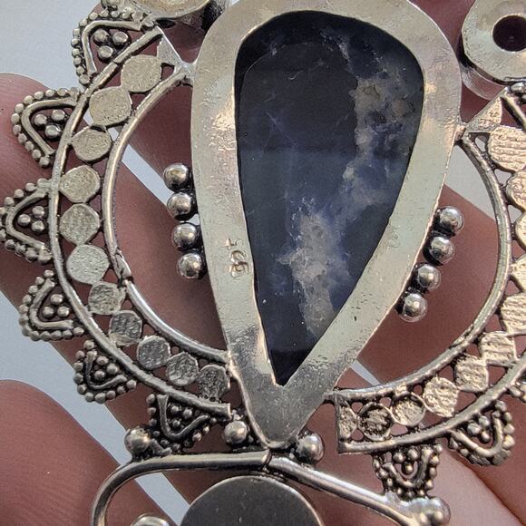 Necklace Pendants Iolite & Amethyst Handmade Jewelry in Sterling Silver Design - Picture 5 of 10